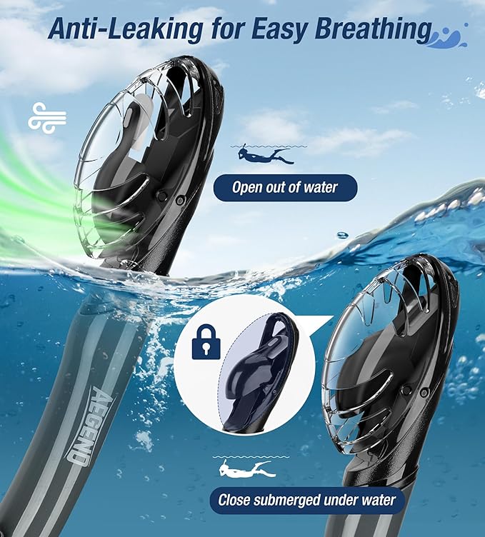 Aegend Dry Snorkel, Dive Mask Easy-Breath Free Diving Snorkel for Snorkeling Scuba Diving Freediving Swimming, with Top Dry Valve and Food-Grade Silicone Mouthpiece