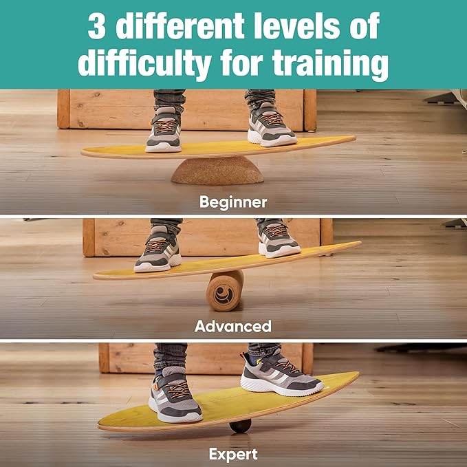 Board - unique board incl. corc roller, corc hemisphere and balance ball - surf balance board - balance training - balance board kids - balance board wood