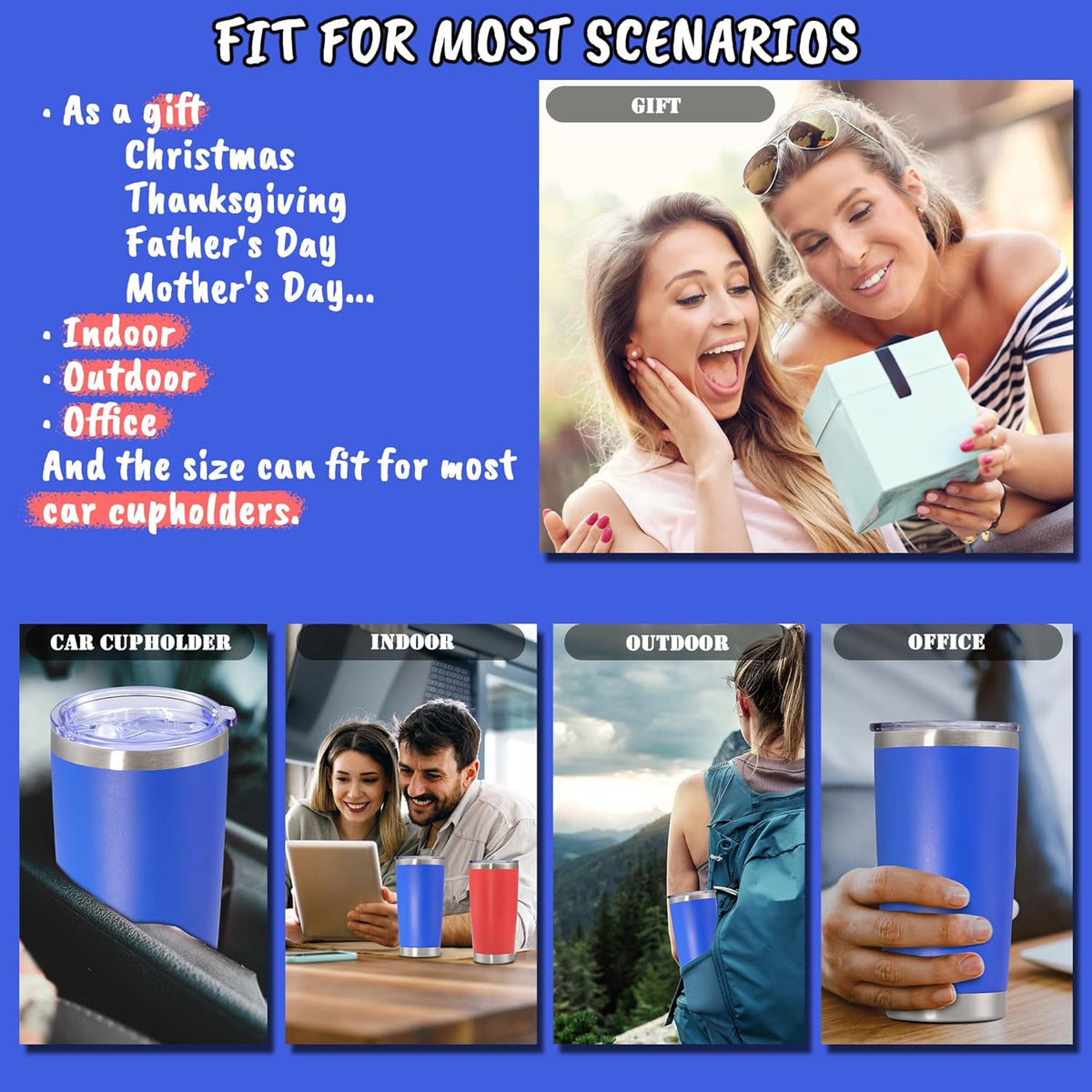 20 oz Tumbler with lid Double Wall Vacuum Insulated Tumblers Stainless Steel Coffee Mug Travel Coffee Tumbler Powder Coated Tumbler Cup Keep Hot&Cold - (Dark Blue 12 Pack)