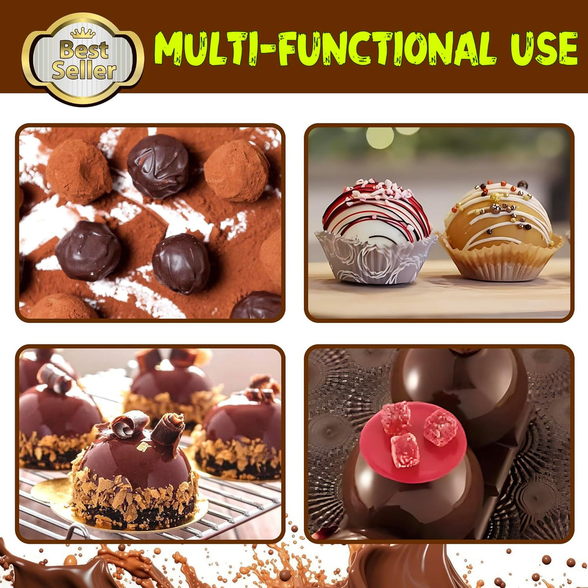 4 PCS Silicone Hot Chocolate Bomb Mold Medium Semi Sphere Silicone Mold, 2 Packs Half Sphere Silicone Baking Molds for Making Chocolate, Cake, Jelly, Dome Mousse -Diameter 2 inch