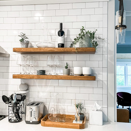 AUDRIELLE URBANDI, Rustic Floating Shelves, Set of 2, Hidden Bracket, Solid Wood, Heavy Duty, Wall Mounted Shelves, (Brown, 24Wx6D)