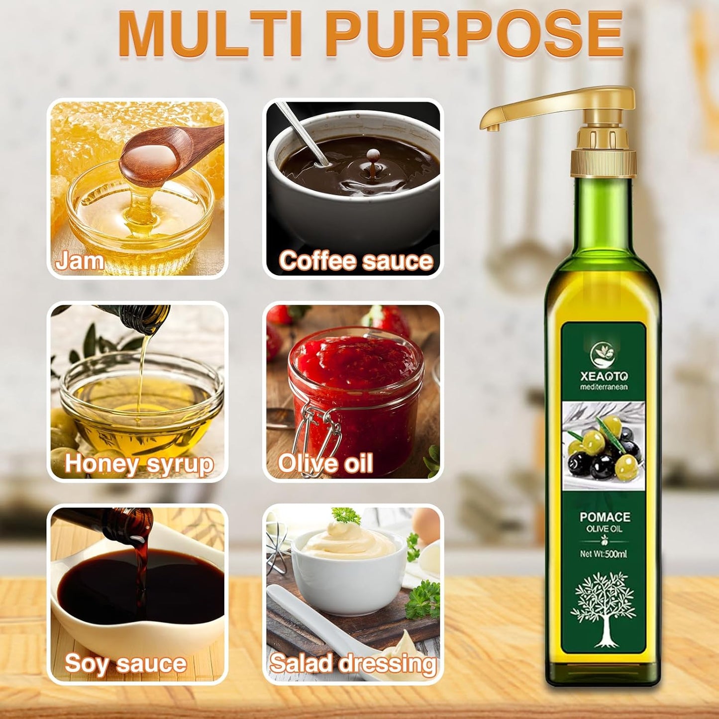 VOISEN 8pc Coffee Syrup Dispenser - 750ml/25.4oz, Great for Home & Coffee Bar Drinking Mixes, Tea, Beverages (Gold)