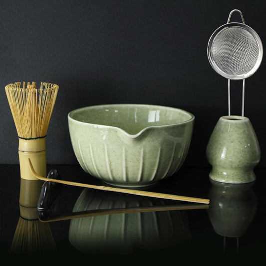 7 Pieces Matcha Whisk Set - Ceramic Matcha Kit with Bowl, Whisk, Holder, Bamboo Scoop, Rest, Sifter, and Tea Towel – Elegant Matcha Gift Set for Women