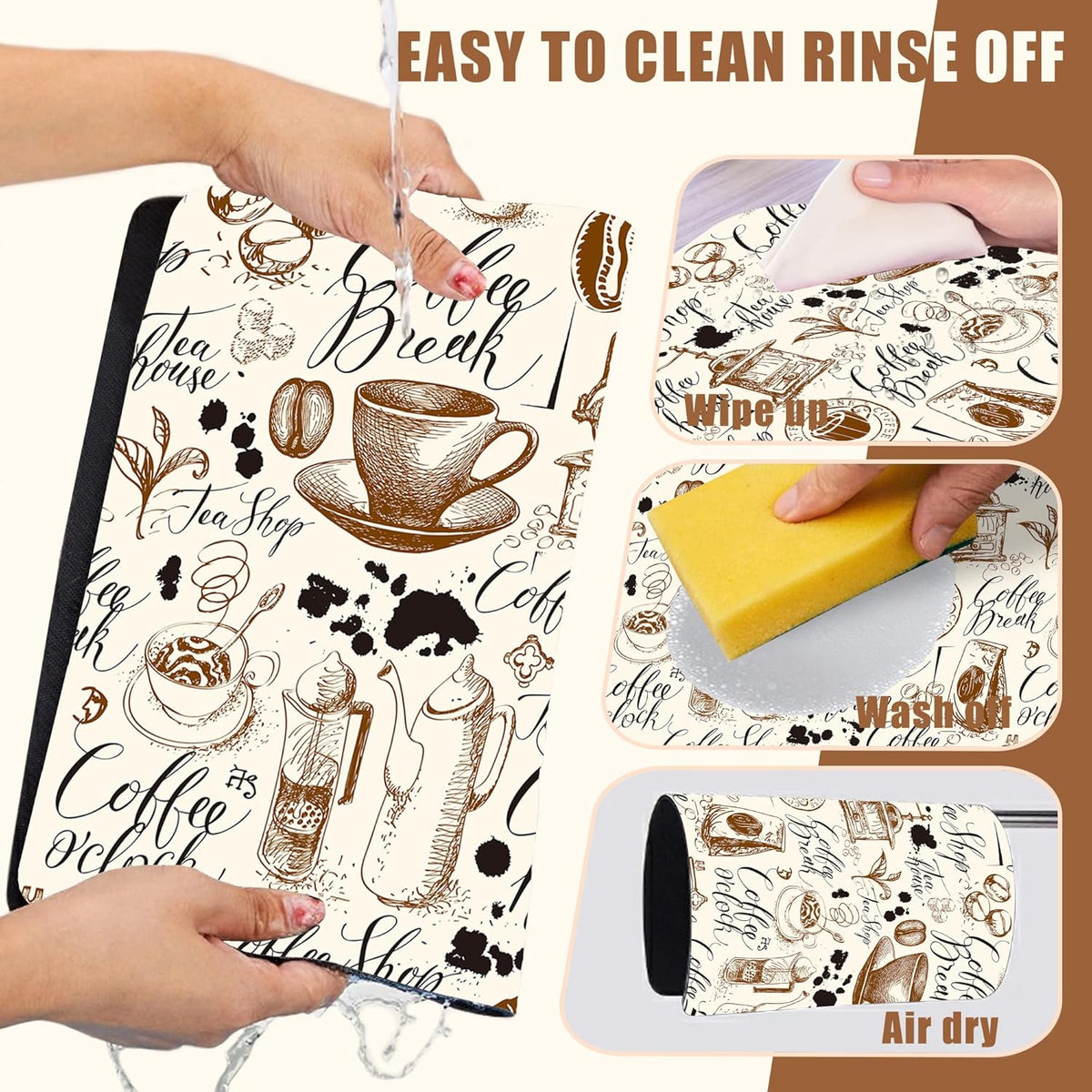 Dish Drying Mat Coffee House Coffee Bar Mat for Countertop Absorbent Rubber Backed Hide Stain Dish Drainer Rack Pad Espresso Machine Cafe Table Dining Room Decoration 15.7 x 23.6 Inch