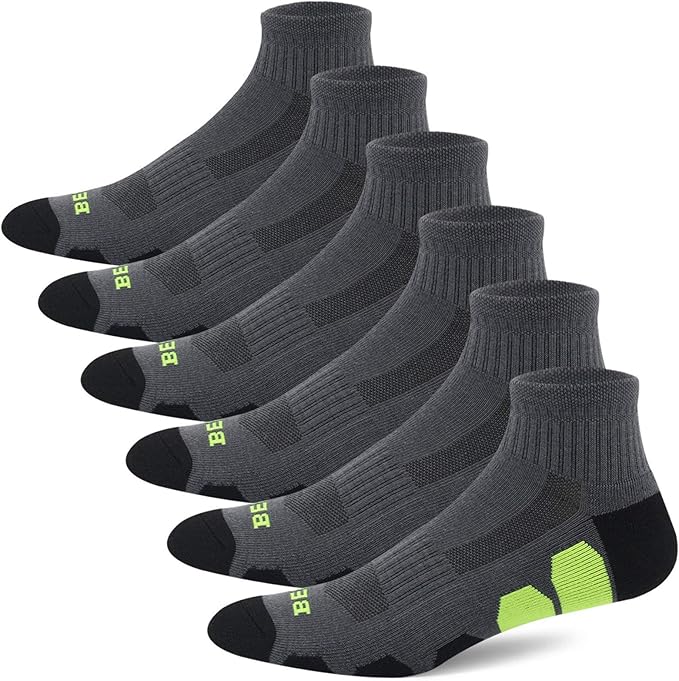 BERING Men's Ankle Socks Athletic Running Cushion Quarter (6 Pairs)
