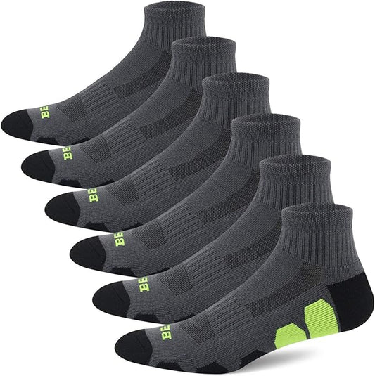 BERING Men's Ankle Socks Athletic Running Cushion Quarter (6 Pairs)