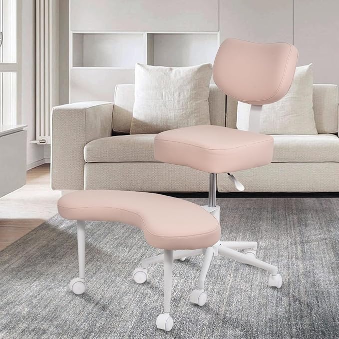 Meditation Chair Cross Legged ADHD Office Chair for Adults with Wheels Ergonomic Back Support and Leg Rest for Multi Position Criss Cross Sitting Kneeling and Yoga Height Adjustable, Leather Style