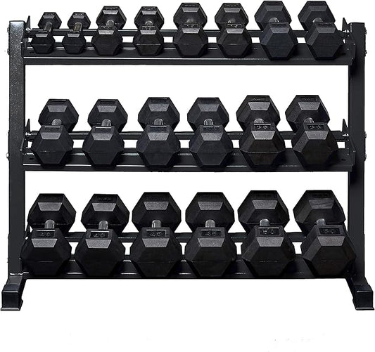 REP Fitness Rubber Hex Dumbbell Set, Adjustable Weight Pairs, Home Gym Equipment, Strength Training For Men Women, Black Coated Grips, Workout Rack Storage Optional, Heavy Lb Free Weights
