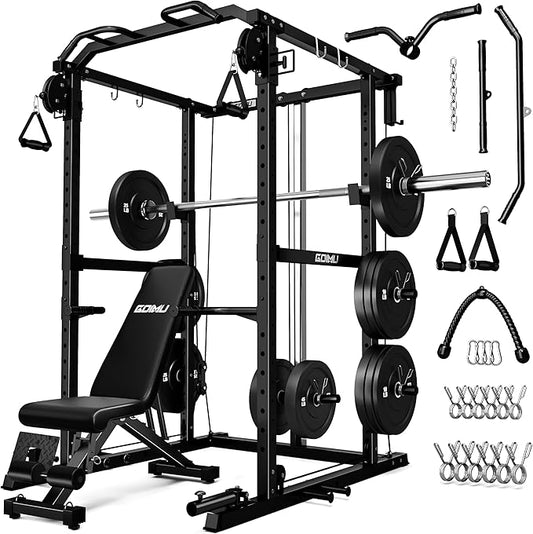 R1-V4 Power Cage Rack, 2000LB Squat Rack with Cable Crossover System, Multi-Function Weight Cage, Home Gym Workout Machine with More Training Attachments