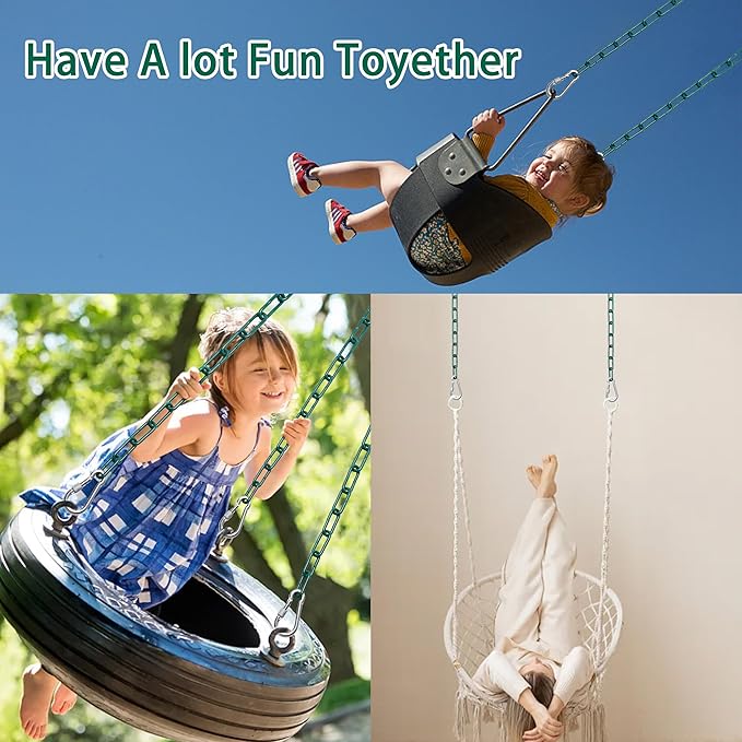 2 Swing Chains Heavy Duty (63") Fully Plastic Coated with 4 Free Quick Links Anti-Rust Iron Link Chains for Playground Kids Tree Swing Seat Accessories and Replacement