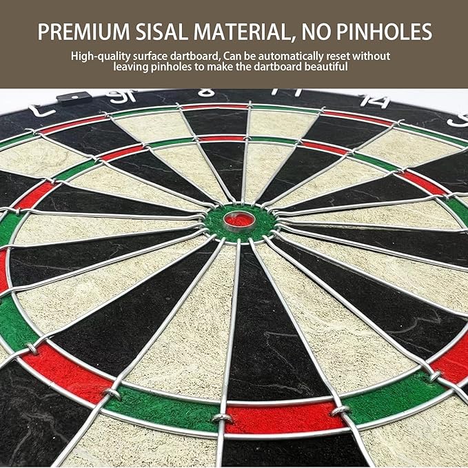 Bristle Dart Board Set, Professional Dart Board 18" with 6pcs 18g Darts Outdoor Dartboard Set, Compressed Sisal Metal Wire Board with Rotating Number Ring
