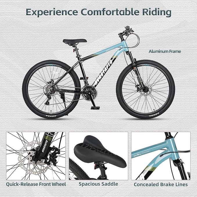 AVASTA Earth 26 27.5 inch Mountain Bike with 21-Speed，Aluminum Frame, Dual Disc Brake, Comfortable Saddle,Multiple Colors