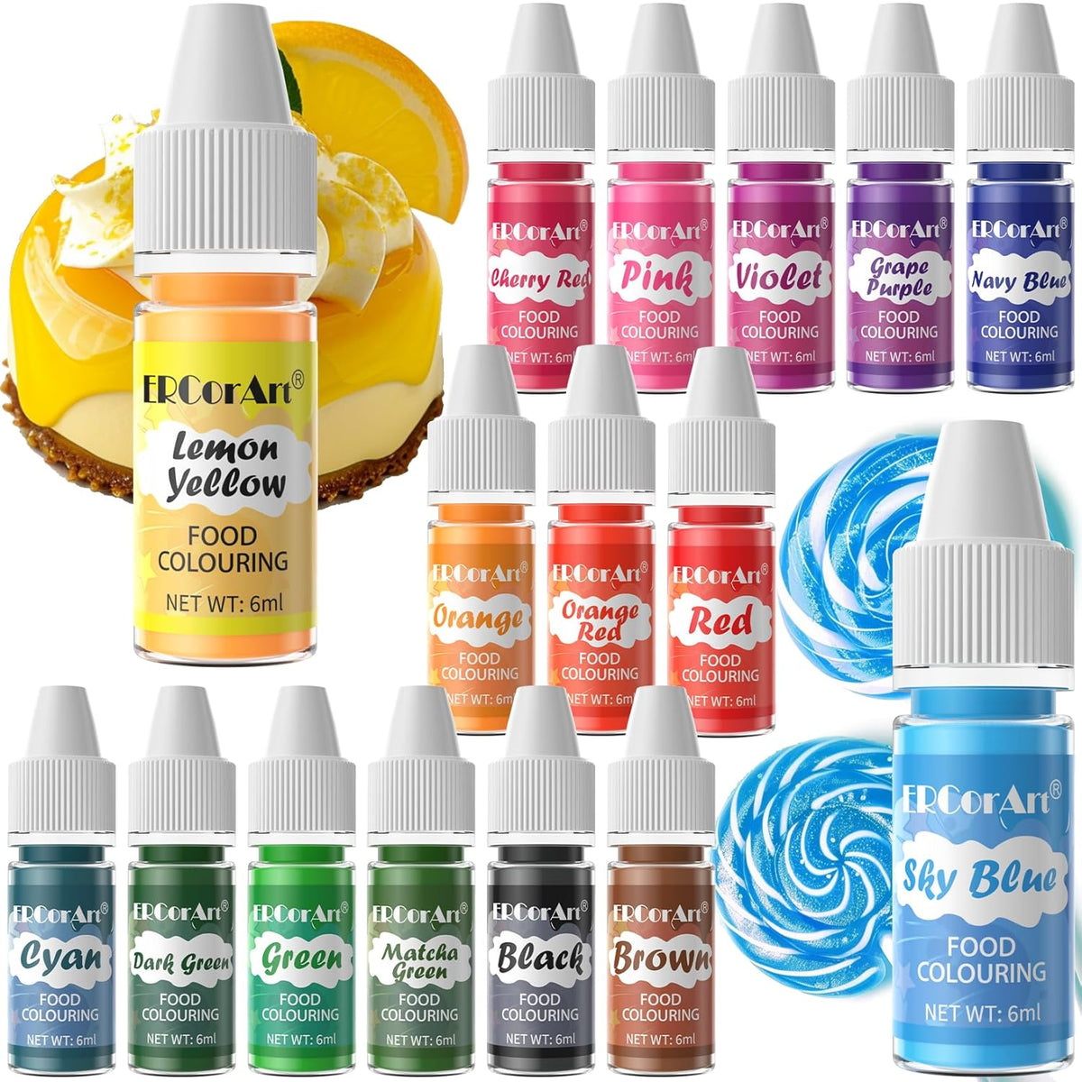 Food Coloring Liquid - ERCorArt 16 Colors Food Coloring, Food Grade Food Dye, Tasteless Food Color Set for Cake Decorating, Easter Egg, Cooking, Fondant - 0.25 Fl Oz