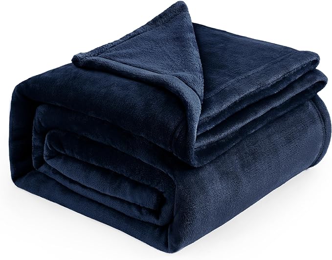 Bedsure Navy Fleece Blankets Queen Size - Bed Blanket Blue Soft Lightweight Plush Fuzzy Cozy Luxury Microfiber, 90x90 inches