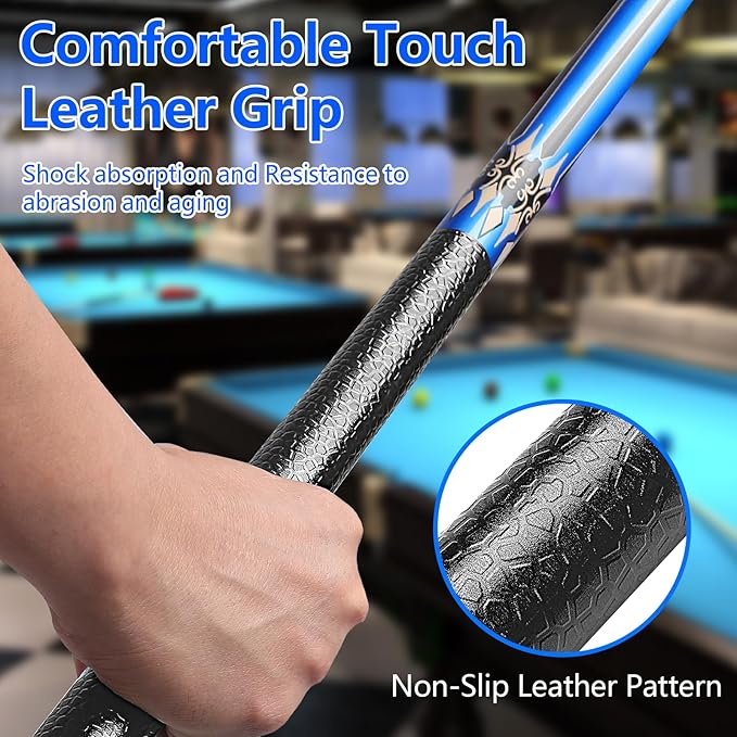 Billiard Cues Stick, 58" Pool Cues Canadian Maple Wood Leather Pattern Grip 18 19 20 21 oz Pool Cue Stick for Bar House Pool Table Sports
