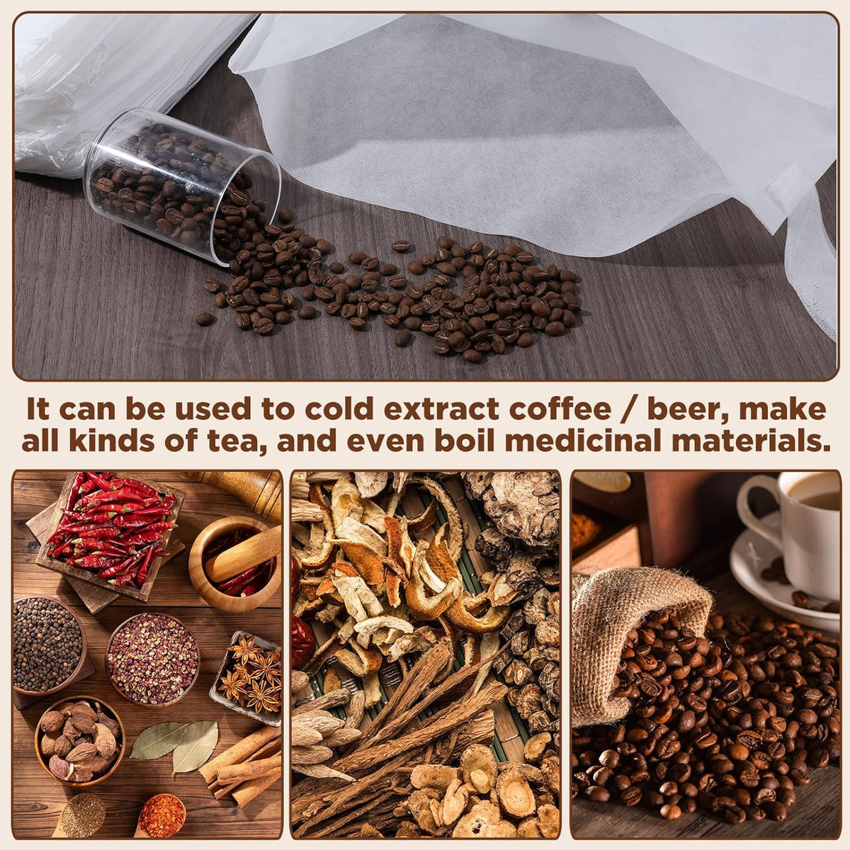 100 Pack 16" x 20" Commercial Cold Brew Coffee Filters – Disposable Non-Woven Fabric Filter Bags for 5-Gallon Buckets, Coffee Shops & Home Brewing