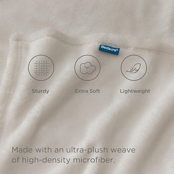 Bedsure Fleece Throw Blanket Linen - 300GSM Soft Lightweight Plush Cozy Blankets for Bed, Sofa, Couch, Travel, Camping, 50x60 inches