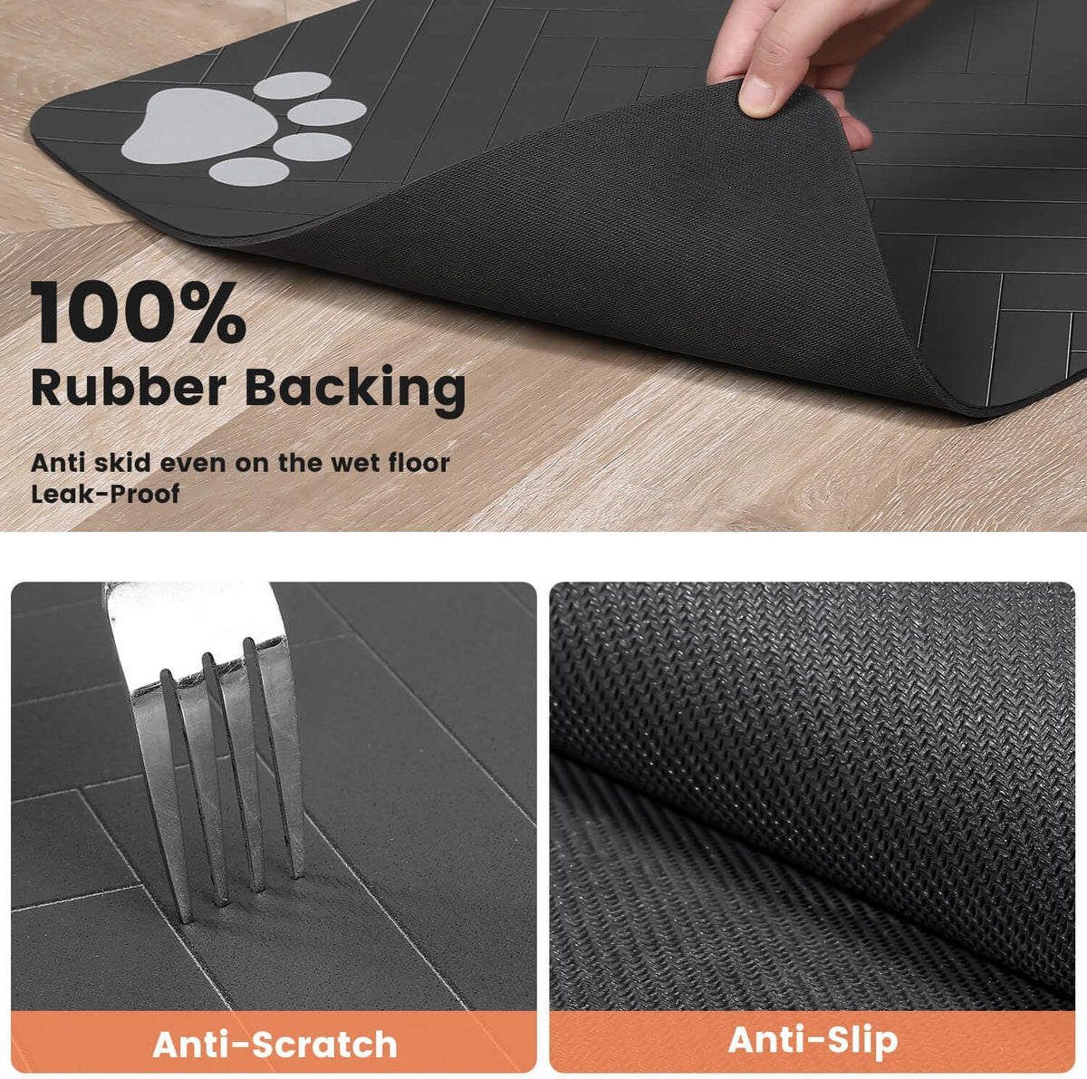 Pet Feeding Mat-Absorbent Pet Placemat for Food and Water Bowl, with Waterproof Rubber Backing, Quick Dry Water Dispenser Mat for Dog and Cat (16"x24", Striped Dark Gray)
