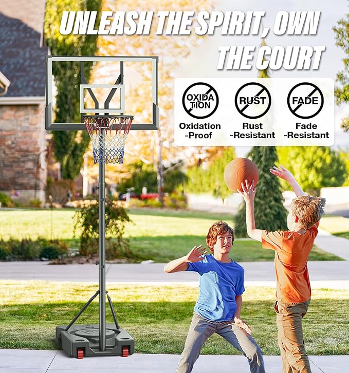 Basketball Hoop Outdoor, 4.4-10 ft Adjustable Height, Portable Basketball Hoop Goal System for Kids Teens and Adults, Weather-Resistant Heavy Base and 45 Inch Shatterproof Backboard