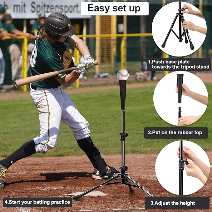 Baseball Tee Batting Tee Softball Tee Portable Travel Hitting Tee,Easy Adjustable Height,Stable Tripod Stand