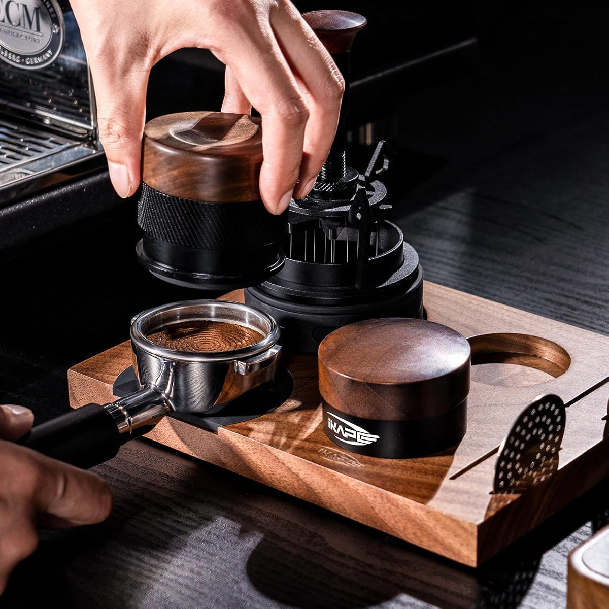 IKAPE Coffee Products, 53MM Espresso Tamper, Premium Barista Coffee Calibrated Tamper with Spring Loaded, 100% Stainless Steel Tamper Compatible with 54MM Breville Bottomless Portafilter (Black)