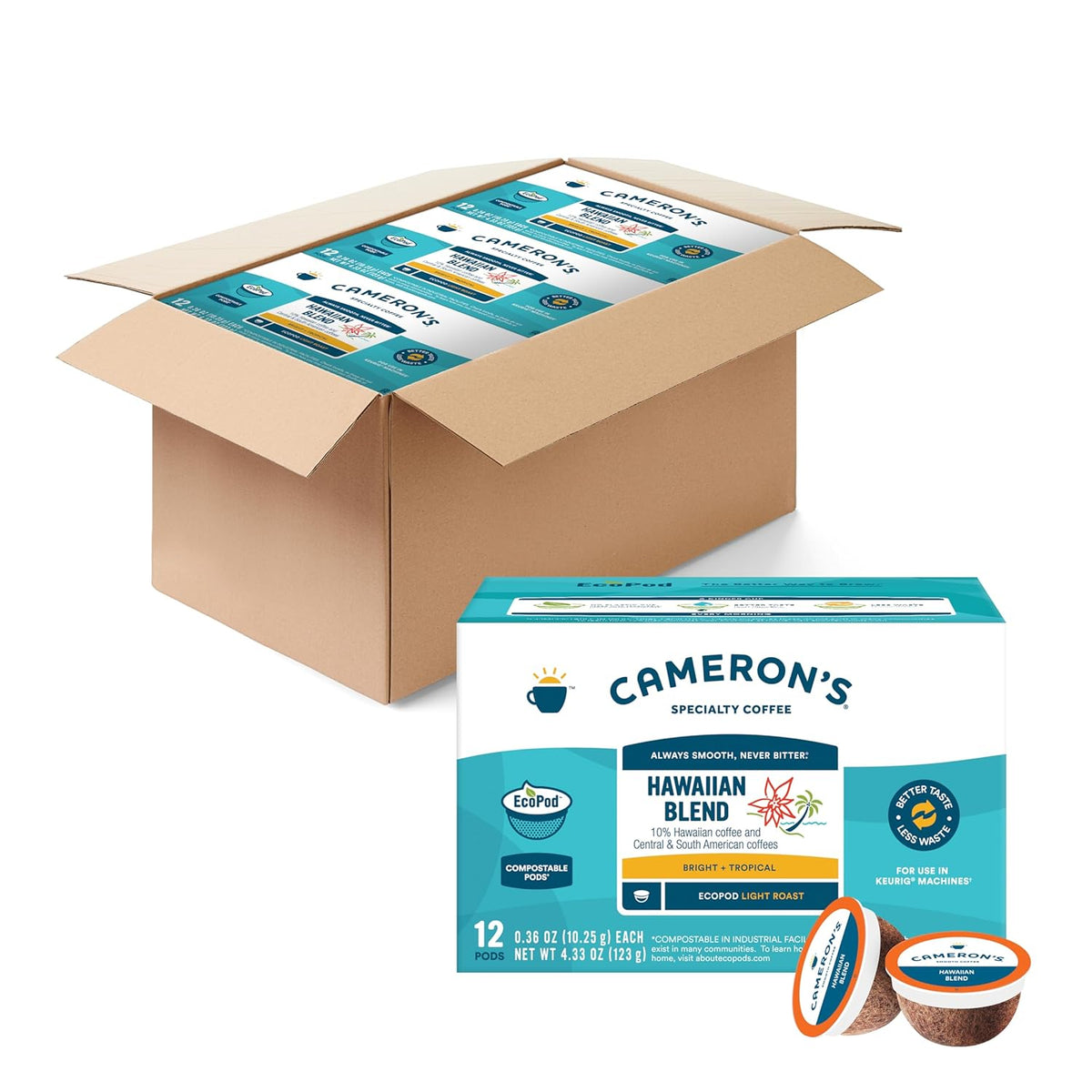 Cameron's Coffee Single Serve Pods, 10% Hawaiian Coffee Blend, 12 Count (Pack of 6)