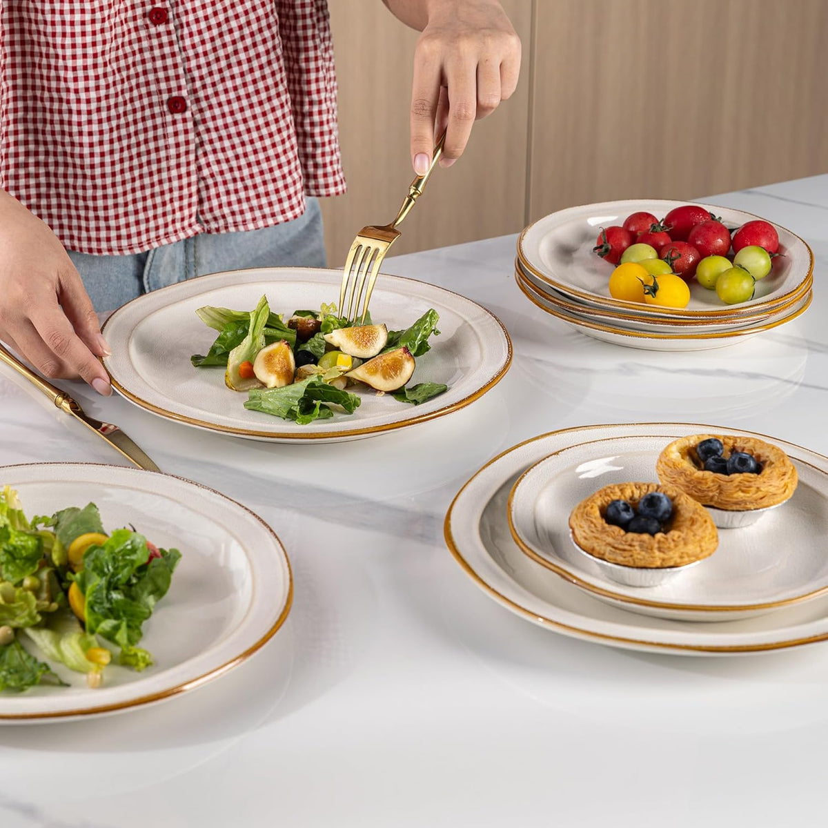AmorArc Ceramic Dinnerware Sets,Stoneware Handmade Reactive Glaze Plates and Bowls Sets,Chip and Crack Resistant | Dishwasher & Microwave Safe,Dishes Set Service for 4 (12pc)