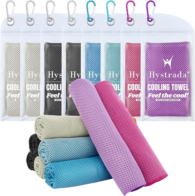 8 Packs Cooling Towel (40 x 12), Ice Towel, Microfiber, Soft Breathable Chilly Towel Stay Cool for Yoga, Workout, Sport, Gym, Camping, Fitness, Running, Workout & More Activities - Multicolor