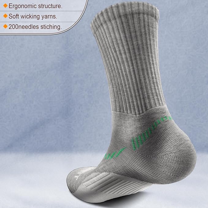 BULLIANT Compression Socks for Men 6Pairs, Athletic Crew Socks Cushioned For Men Sports Running-Arch Support