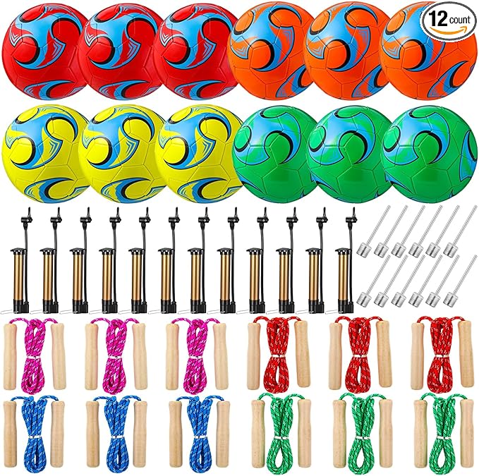 12 Sets Operation Christmas Deflated Soccer Ball Bulk with Pump Jump Rope, Bulk Soccer Balls 7.25 ft Adjustable Skipping Rope Outside Sport Balls