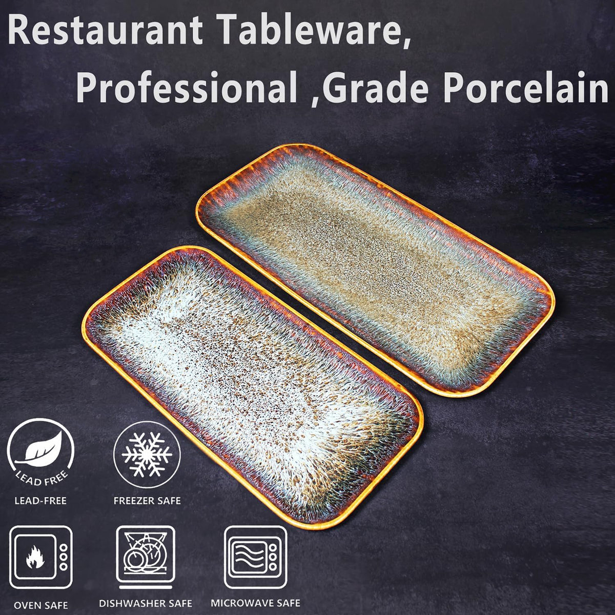 Porcelain Dinner Plates Platters Set of 2, for Fruit, dessert, snack platter, Bread, cupcake, Salad - Microwave, Dishwasher Safe, Scratch Resistant durable, Brown Reactive glaze