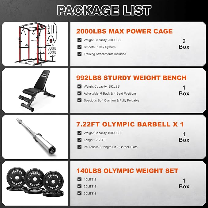 S21 Power Cage, Multi-Function Power Rack with Adjustable Cable Crossover System, 2000LBS Squat Rack for Home Gym with More Training Attachments
