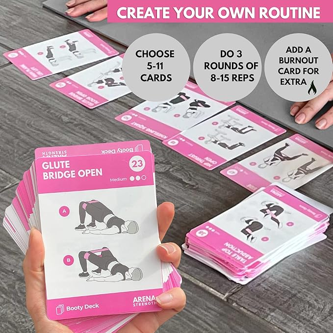Arena Strength Workout Cards - Instructional Fitness Deck for Booty Band Workouts, Beginner Fitness Guide for Resistance Band Training Exercises at Home. Includes Workout Routines.