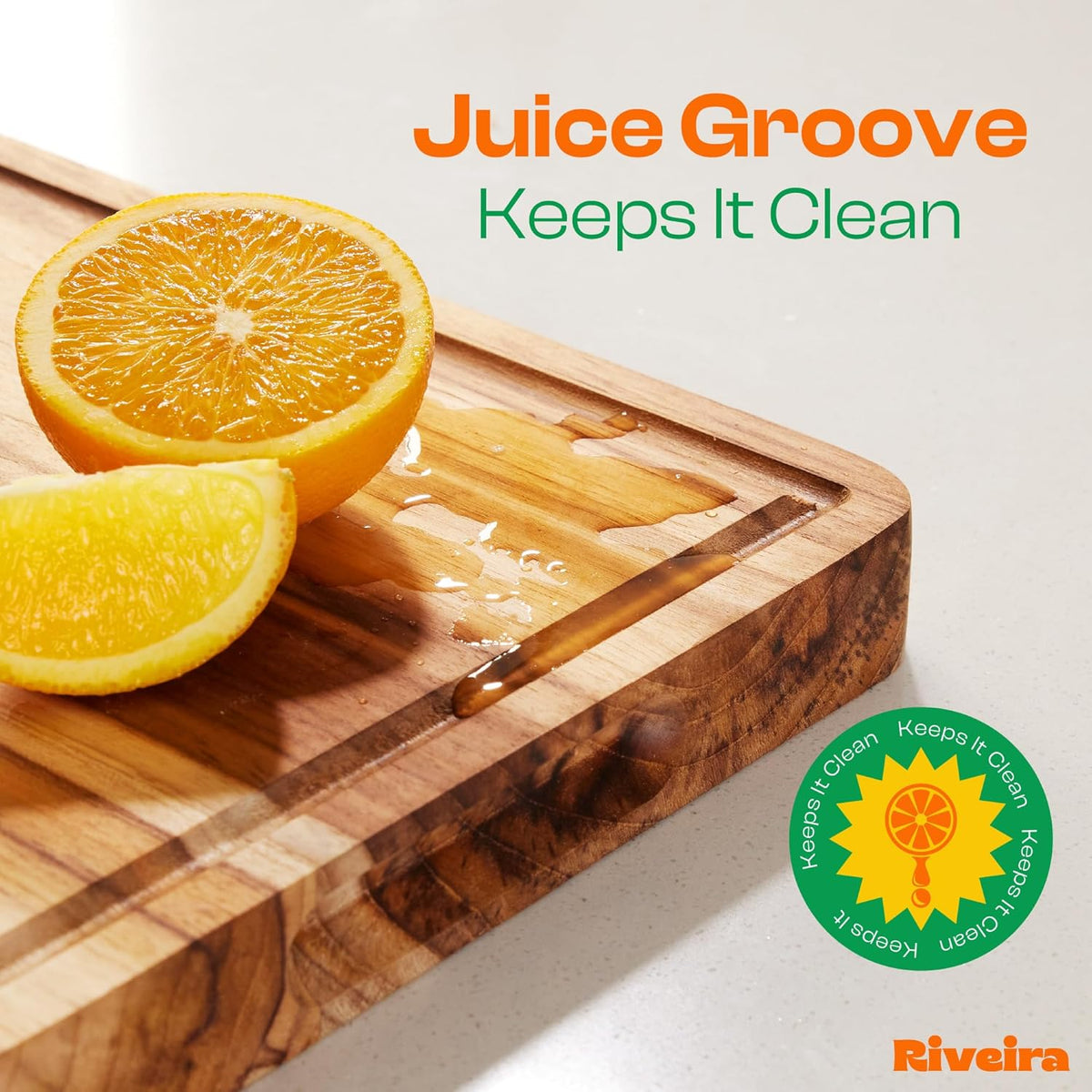 Riveira Teak Wood Cutting Board – Gourmet Teak Grandeur: 24 x 18 Wooden Cutting Board – Natural Wooden Cutting Boards For Kitchen Decorative – Innovative Juice Grooves Teak Wooden Chopping Board