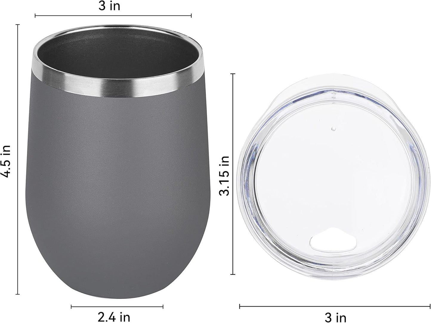DOMICARE Stainless Steel Wine Tumbler Bulk with Lid, Personalized Insulated Tumblers Set, 12oz Travel Coffee Cups Pack of 8, Gray