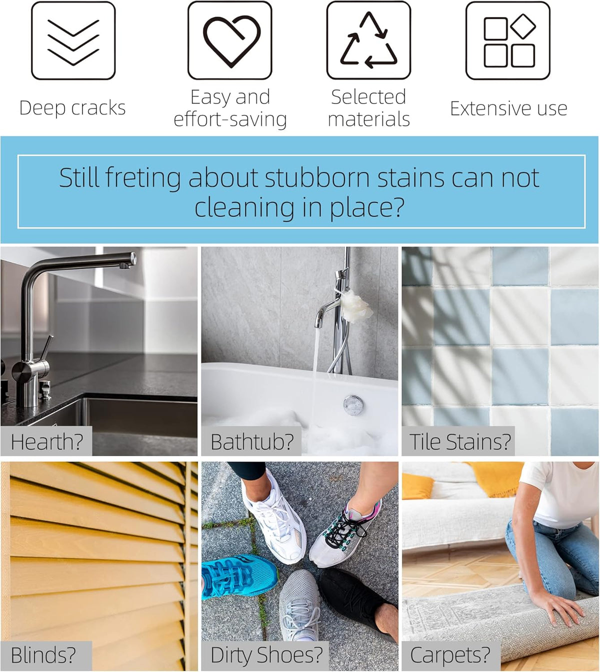 2-Pack Scrub Brush for Cleaning with Long Handle,Medium Firm Brush Bathroom Cleaning Supplies and Bathtub Cleaner and Shower Cleaning Brush,Multi-Scene Use for Kitchen or Carpet Brush,White&Blue
