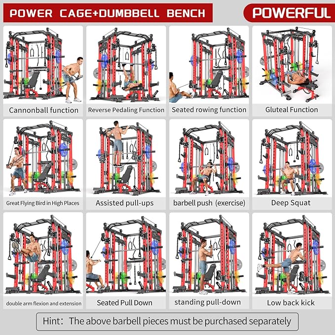 Power Cage,1600lbs Multi-Function Power Rack with Adjustable Cable Crossover System and More Training Attachment, Weight Cage for Home Gym