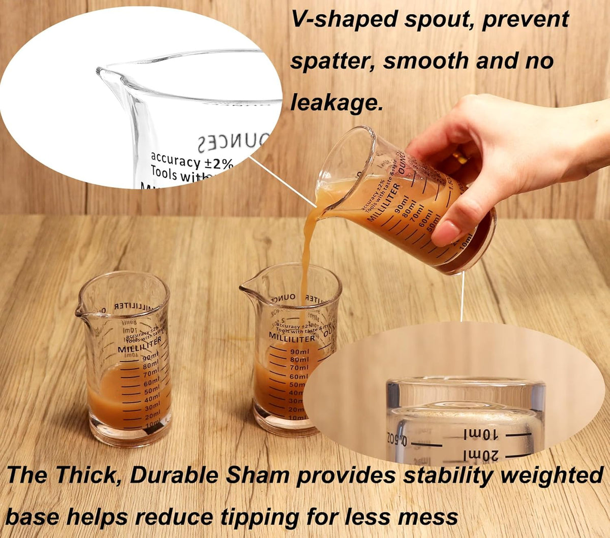 Ackers 3oz/90ml Glass Measuring Cup – Shot Glass with Double Scale-Ounce,Ml Markings for Kitchen & Bar(Black Line)