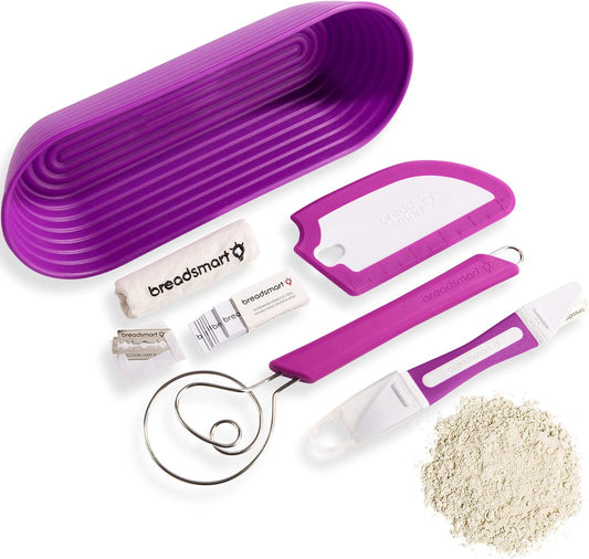 Artisan Bread Making Kit - 5PC Sourdough Bread Baking Supplies Set - Lame, Scraper, Whisk, Banneton Bread Proofing Basket & Cotton Liner