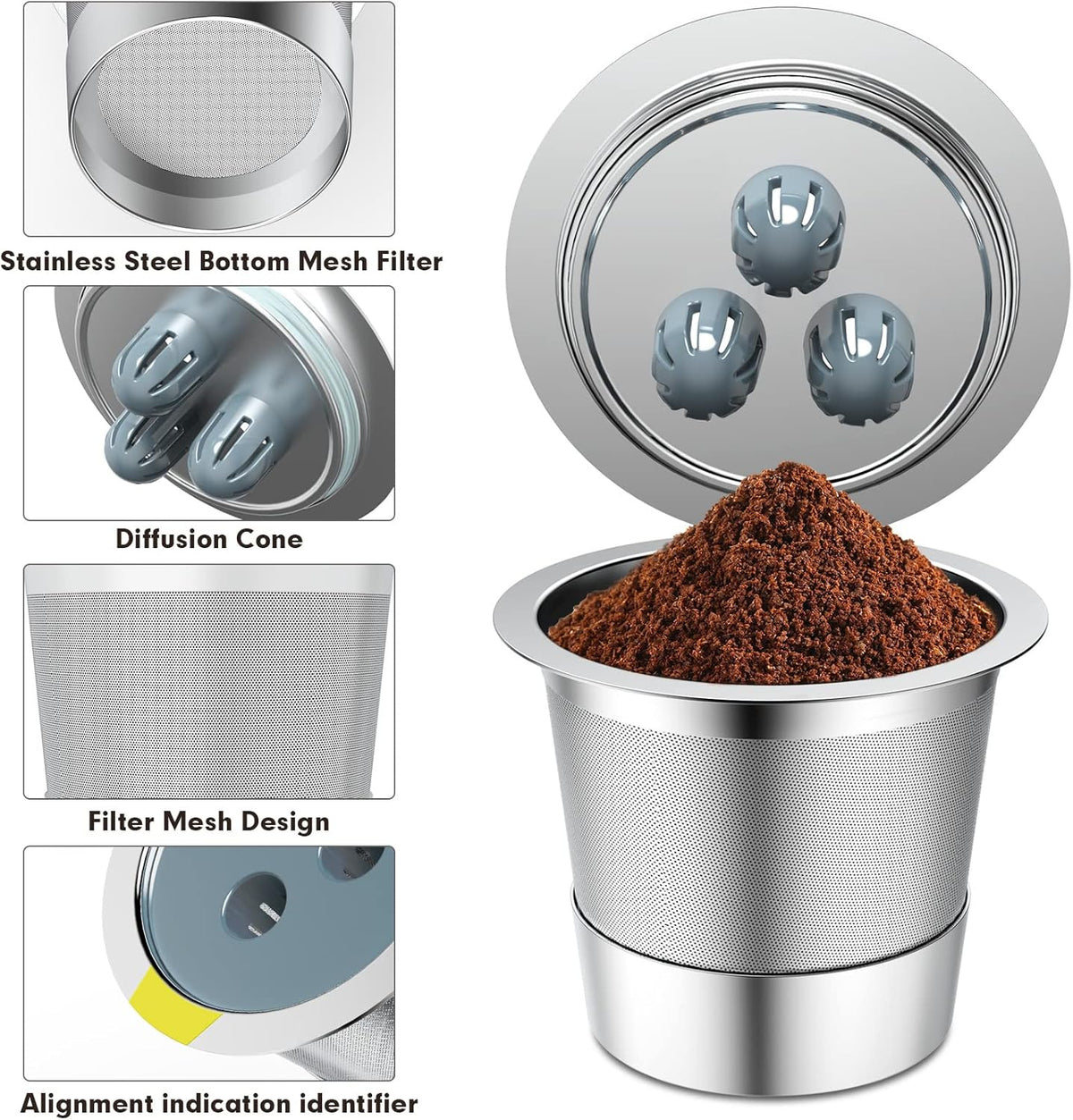 Stainless Steel Reusable K Cups Compatible for Ninja Coffee Maker,Upgrade 6 Pack K Cups Reusable Coffee Pods,Permanent Coffee Filters Fit for Ninja CFP201 CFP300 CFP301 CFP400 (6 Pack)