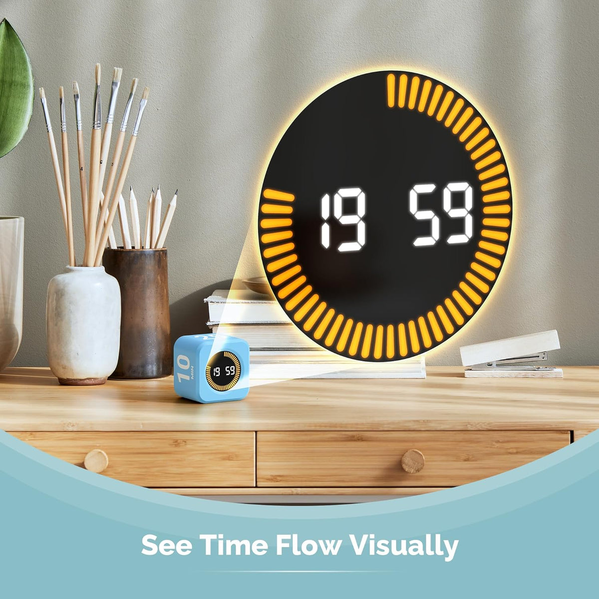 KADAMS Pomodoro Cube Timer Productivity Visual Timer - 5/10/25/50 Min Rotating Countdown (Blue)