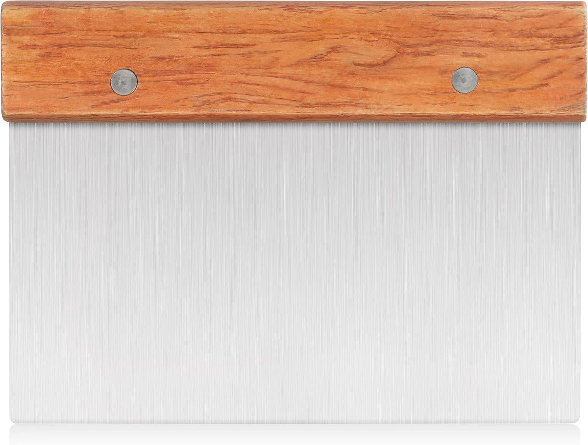 New Star Foodservice 36237 Wood Handle Dough Scraper, 6 by 3-Inch, Silver