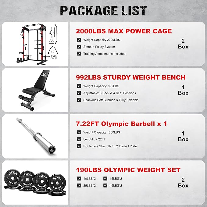 Power Cage, 2000LBS Multi-Function C21 Power Rack with Dual Pulley Cable Crossover System, All-in-One Squat Rack with More Training Attachments