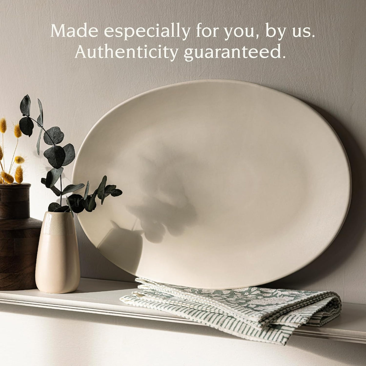 over&back Coupe Stoneware Serving Platter - Elegant 1-Piece Oval Serving Platter to Complete Your Kitchen Set - 16.4" x 11.5" - Semi-Matte Ivory