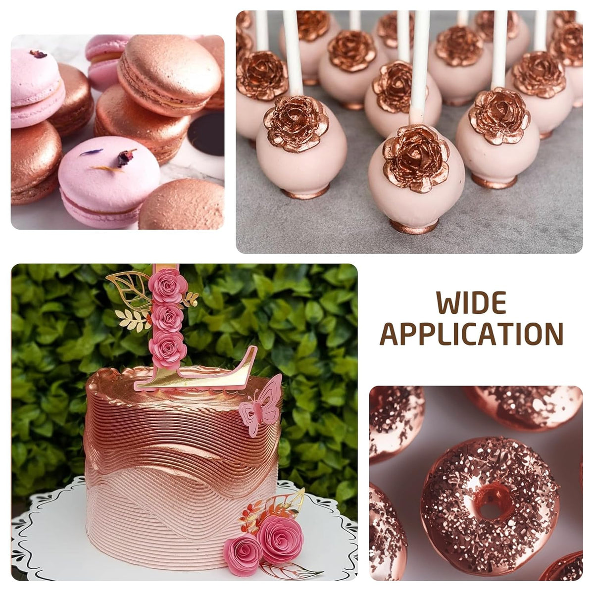 Edible Glitter Paint - 2 fl.oz Food Grade Metallic Glitter Cake Paint for Cake Decorating, Baking, Cupcakes - Shimmer Art Decorative Liquid Edible Paint Food Coloring for Fondant, Donuts (Rose Gold)