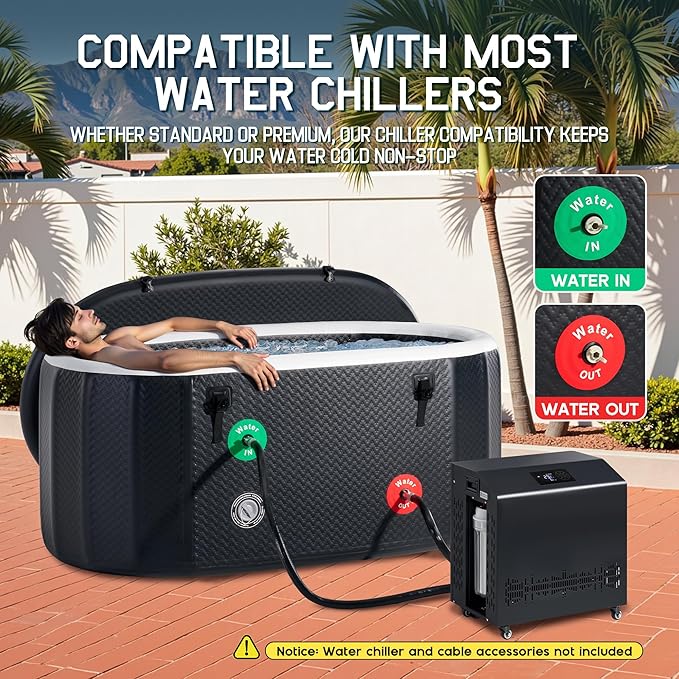 Albott Inflatable Cold Plunge Tub for Athletes, Ice Bath Tub with Insulated Lid Non-Slip Mat, Water Chiller Compatible, Portable for Outdoor & Indoor Recovery, 150 Gal, 59"L x 32"W x 28"H
