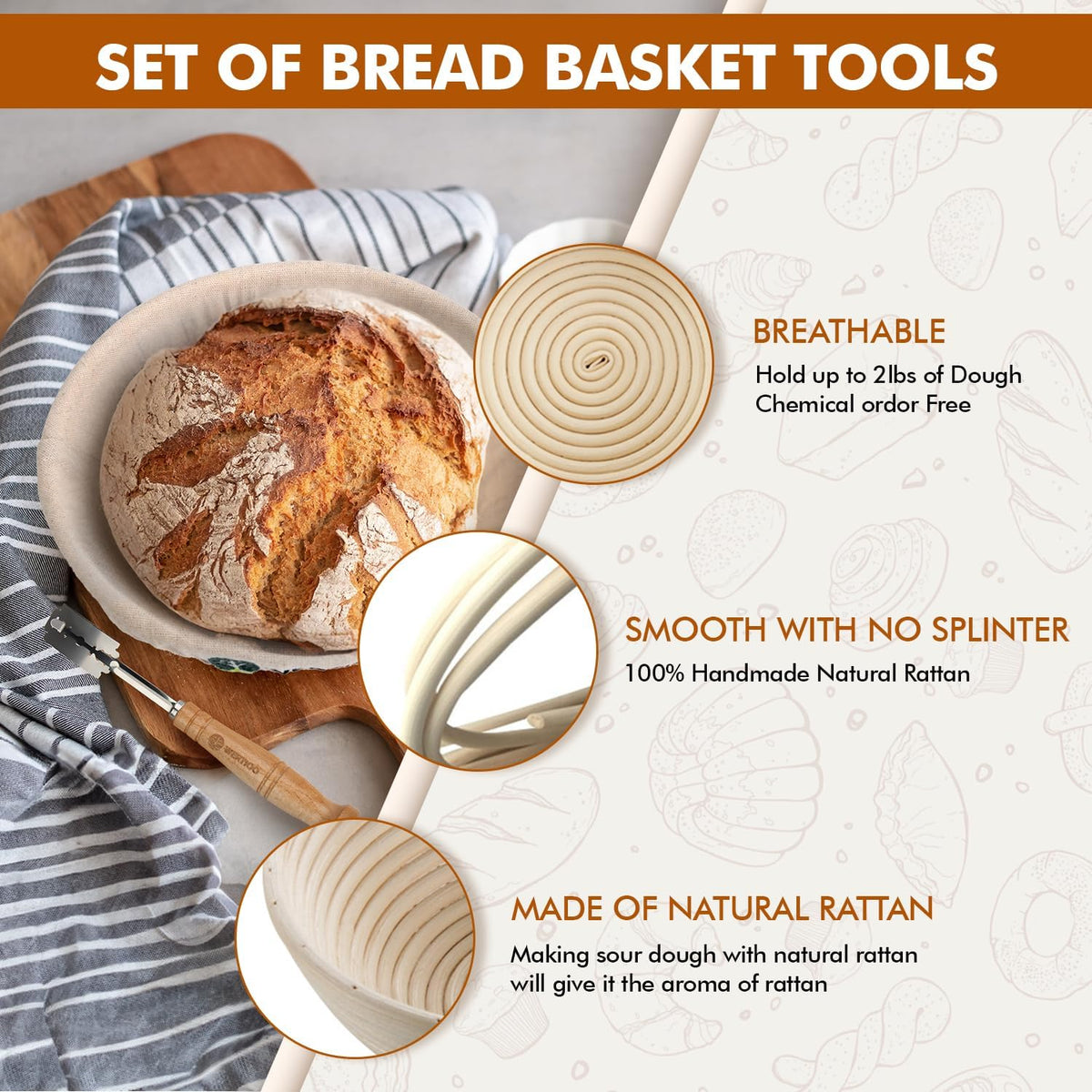 Sourdough Bread Baking Supplies, Sourdough Starter Kit, 2 9 Inch Round Banneton Bread Proofing Basket with 24 Oz Glass Jar, Sour Dough Tools with Danish Dough Whisk & Scraper