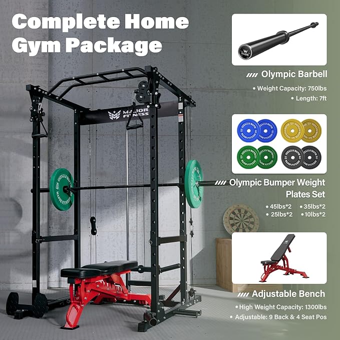 MAJOR FITNESS Drone1 Power Cage - Multi-Function Power Rack for Home Gym, Squat Rack, Cable Crossover System, for Strength Training, Heavy-Duty Steel Construction