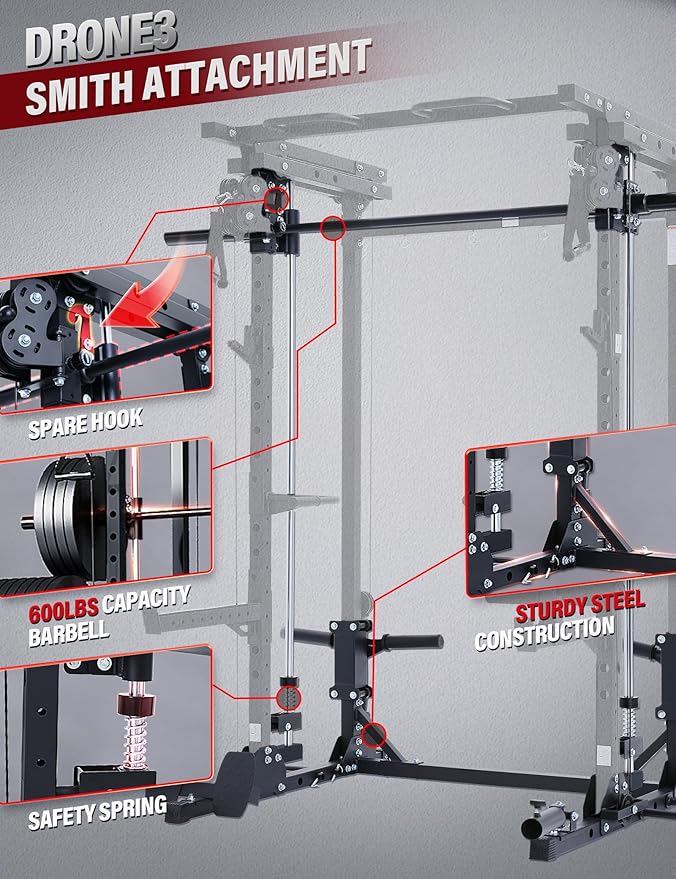 MAJOR FITNESS Drone3 Smith Machine, All-in-One Home Gym Power Rack with Cable Crossover, Pull-Up Bars, T-Bar & Squat Station, Heavy-Duty Full-Body Workout for Strength Training