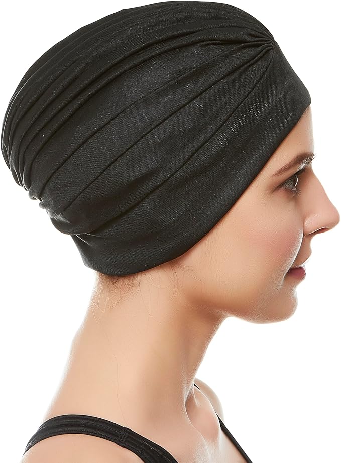 BEEMO Swim Caps for Women Swimming Turban Polyester Latex Lined Pleated for Ladies